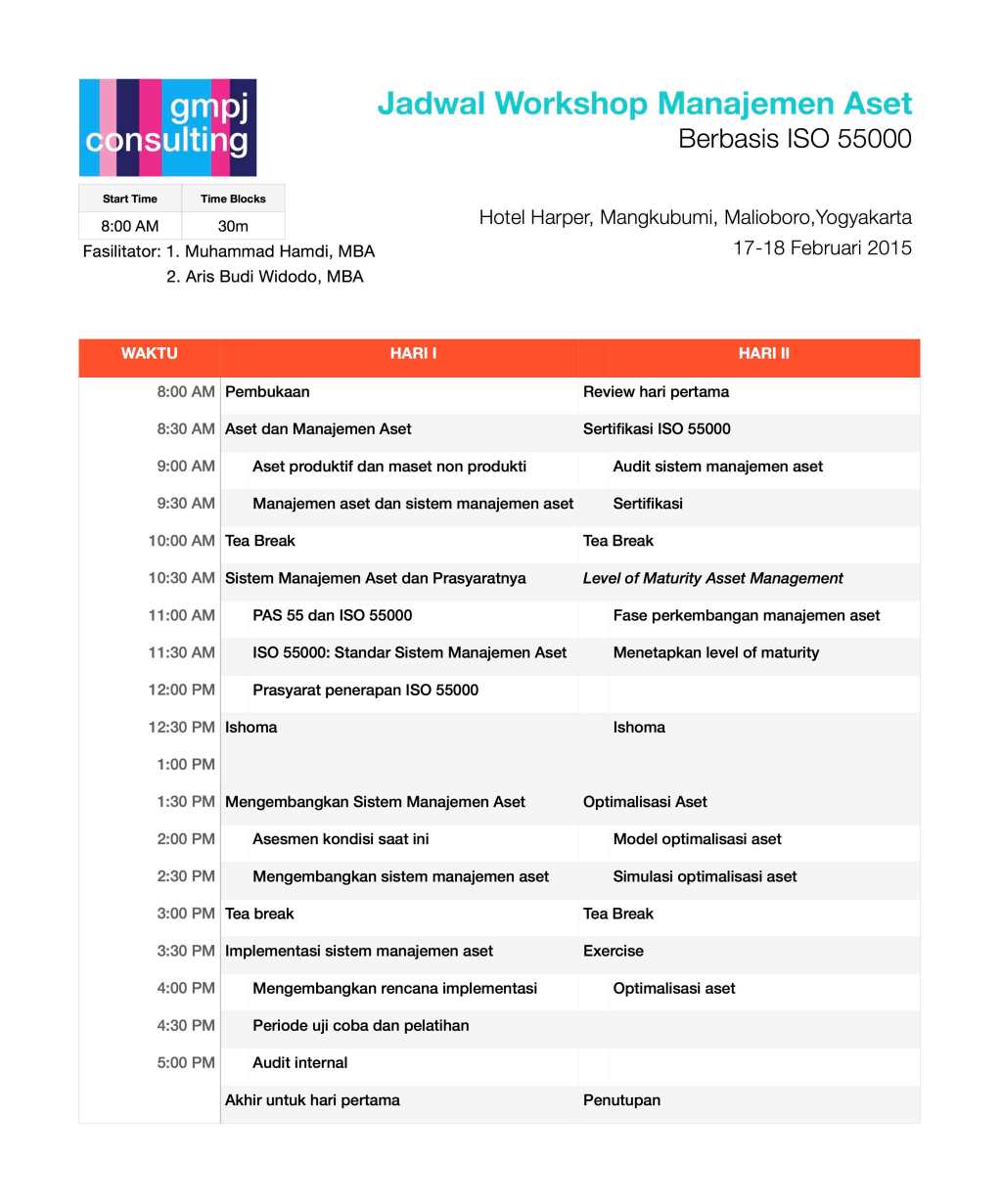 Materi dan Jadwal Workshop Manajemen Aset berbasis ISO&nbsp;55000