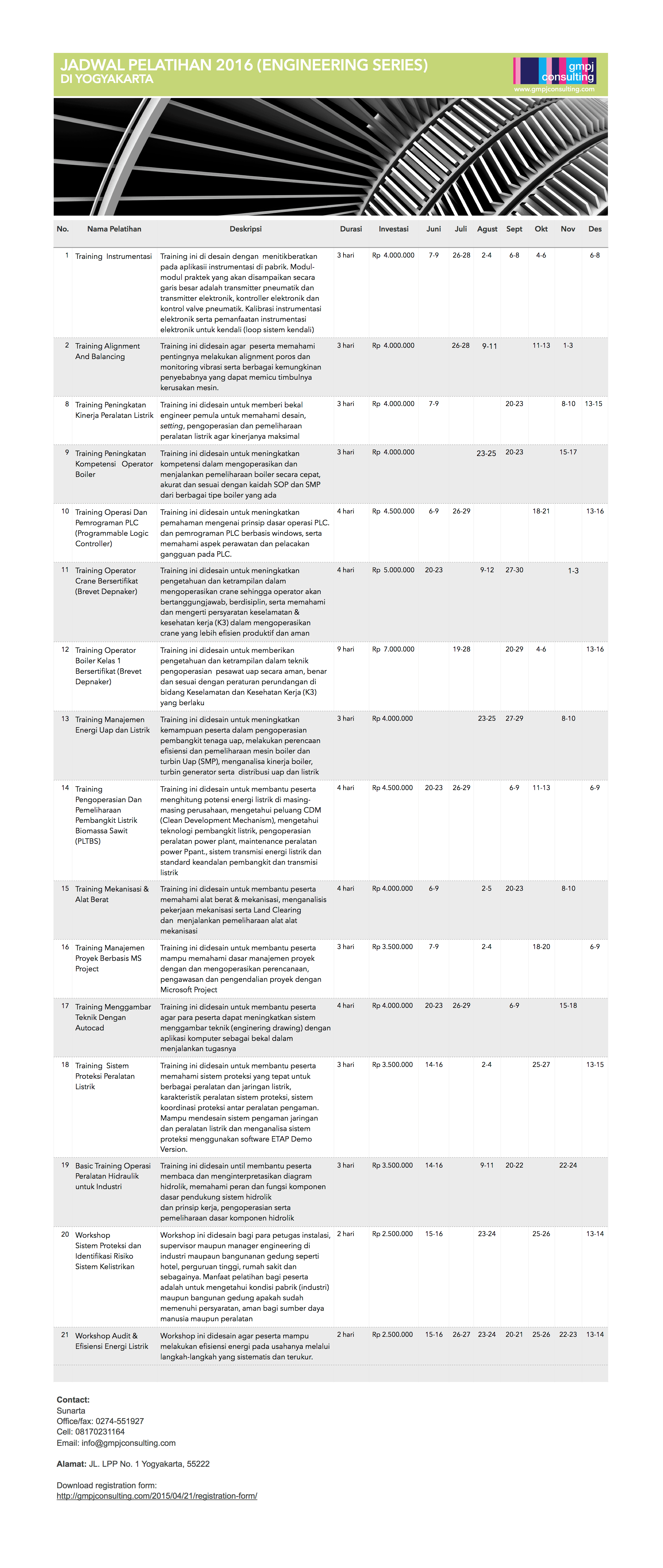 JADWAL PELATIHAN 2016 ENGINEERING SERIES